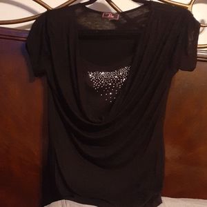 Pinc black sleeve cowelneck shirt w/ bling sz S